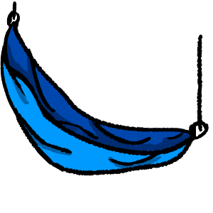  a hammock with a blue outside and a bit darker blue inside with shadows along the folds. it is slanted to the right